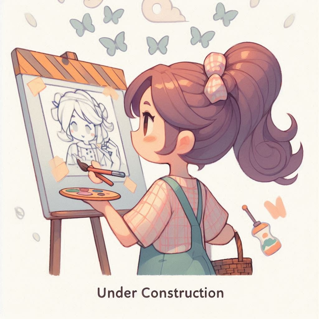Under construction graphic with artist girl